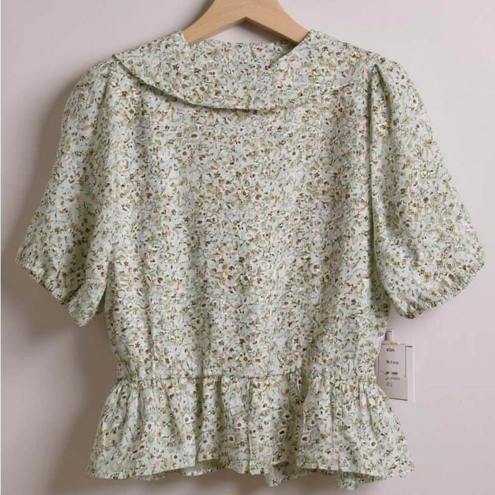 NWT - 1. State Floral Ruffle Blouse - White and Green - Size M - Picture 3 of 7